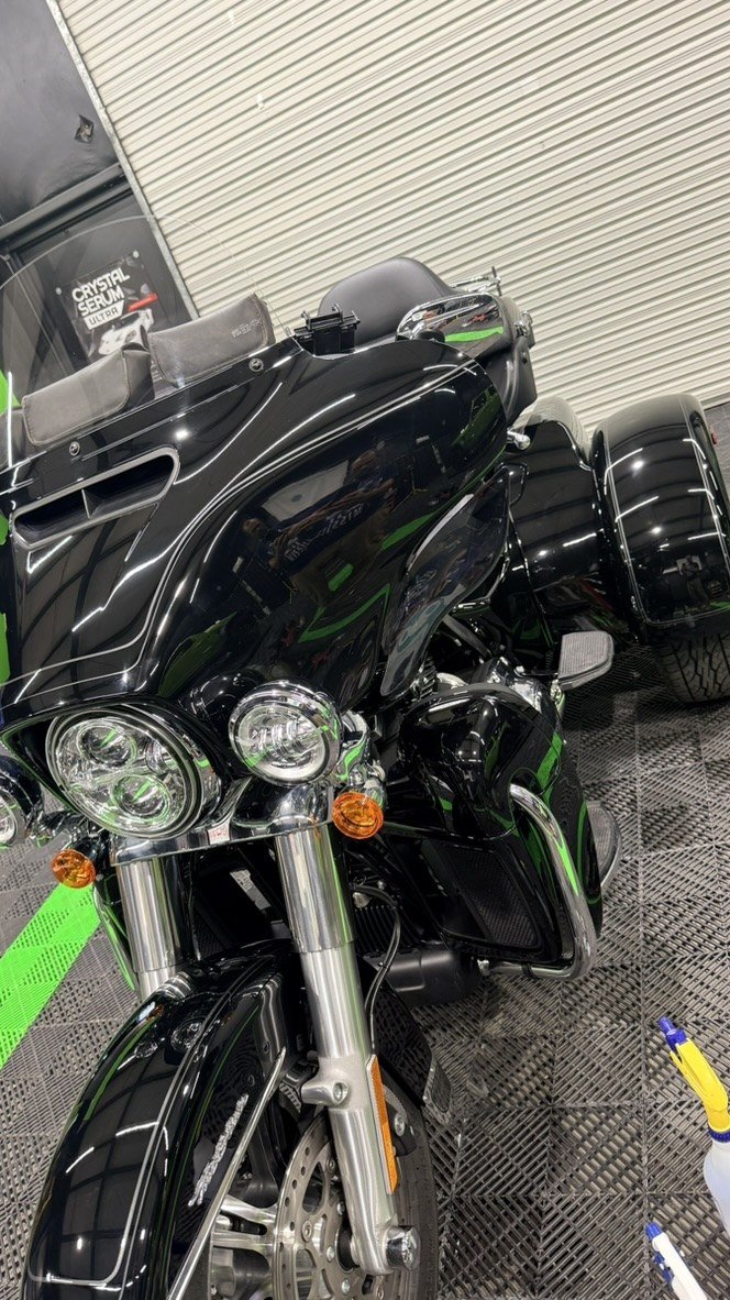 Harley-Davidson trike with paint protection film installed at Elite Auto Spa, San Tan Valley